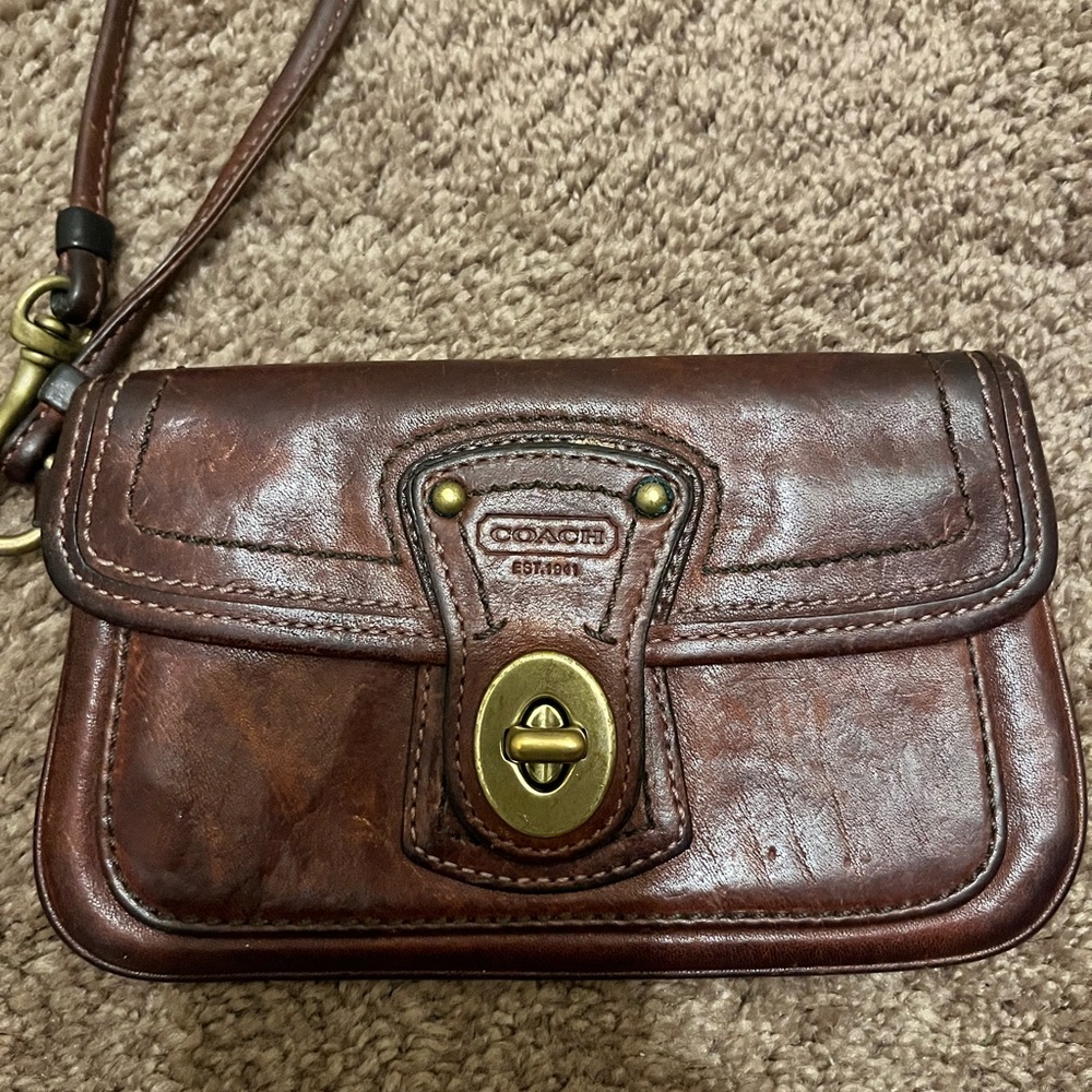 Coach Dark Brown Leather Wristlet